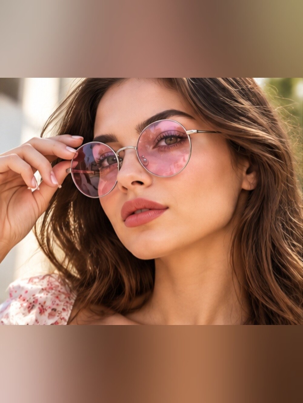 Pink Round Metal Frame Sunglasses - Women's Fashion Accessory